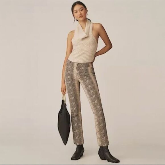 NWT MOTHER THE HUSTLER FLOOD HIGH-RISE JEANS Snake Print Size 26 - Picture 1 of 4